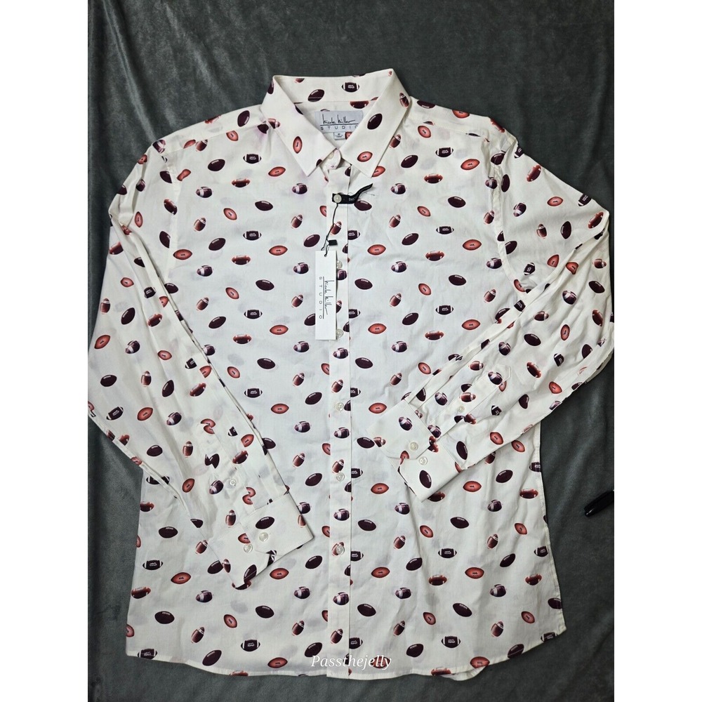Nicole Miller Shirt Mens Extra Large Football All Over Print Button Up Sports